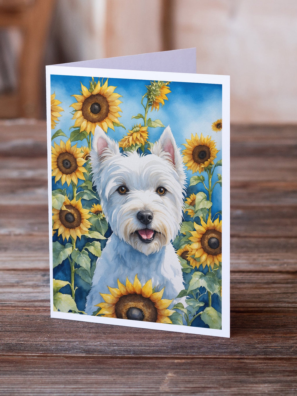 Westie in Sunflowers Greeting Cards Pack of 8 Blank Cards with Envelopes Whimsical A7 Size 5x7