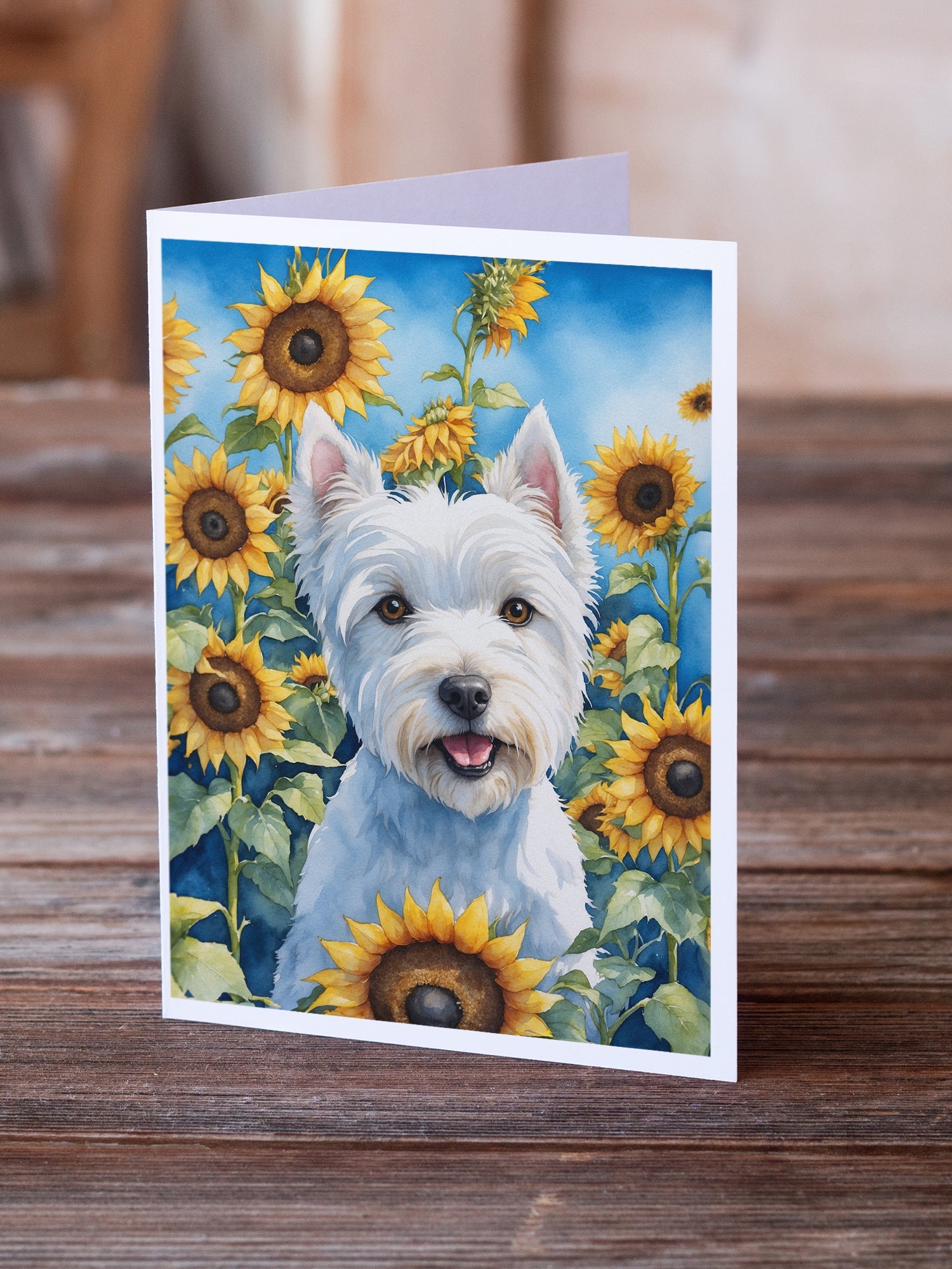 Westie in Sunflowers Greeting Cards Pack of 8 Blank Cards with Envelopes Whimsical A7 Size 5x7