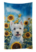 Westie in Sunflowers Kitchen Towel Velour Plush Front and Cotton Loop Back Machine Washable