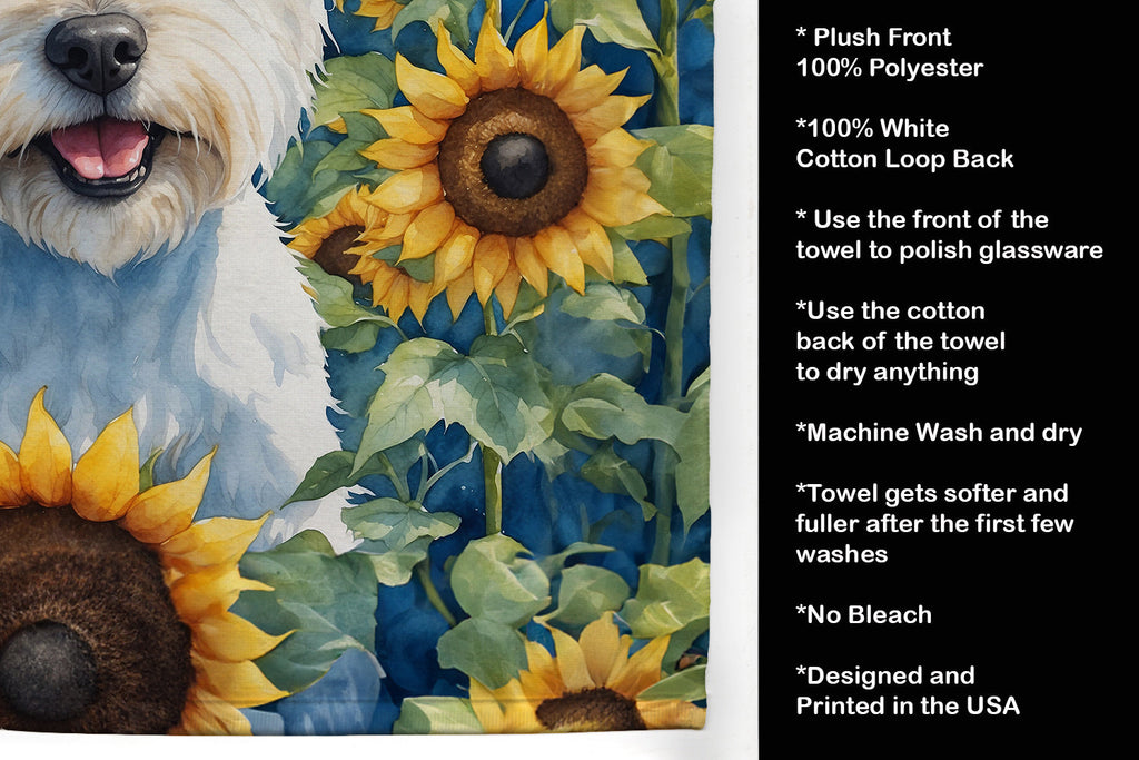 Westie in Sunflowers Kitchen Towel Velour Plush Front and Cotton Loop Back Machine Washable