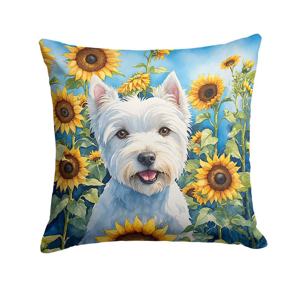 Westie in Sunflowers Decorative Throw Pillow 14x14 Indoor Outdoor Accent Cushion, Fabric Cover with Insert for Sofa, Bed, Porch & Living Room