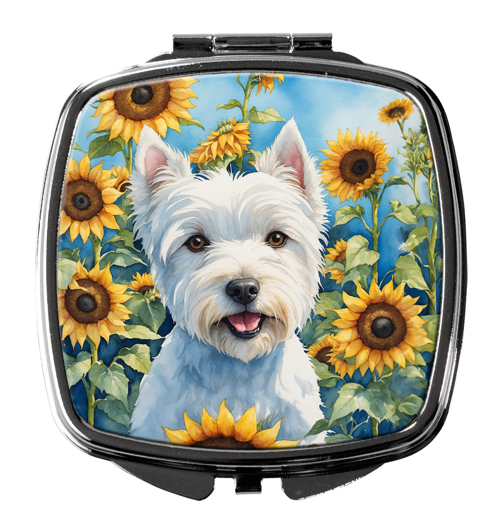 Westie in Sunflowers Compact Mirror Decorative Travel Makeup Mirror for Women Girls Gifts Pocket Makeup Mirror Folding Handheld