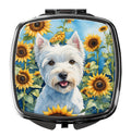 Westie in Sunflowers Compact Mirror Decorative Travel Makeup Mirror for Women Girls Gifts Pocket Makeup Mirror Folding Handheld
