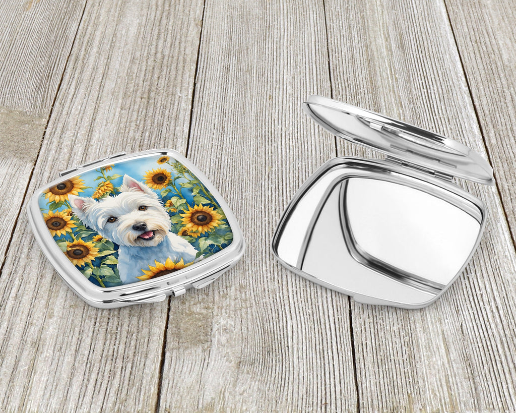 Westie in Sunflowers Compact Mirror Decorative Travel Makeup Mirror for Women Girls Gifts Pocket Makeup Mirror Folding Handheld