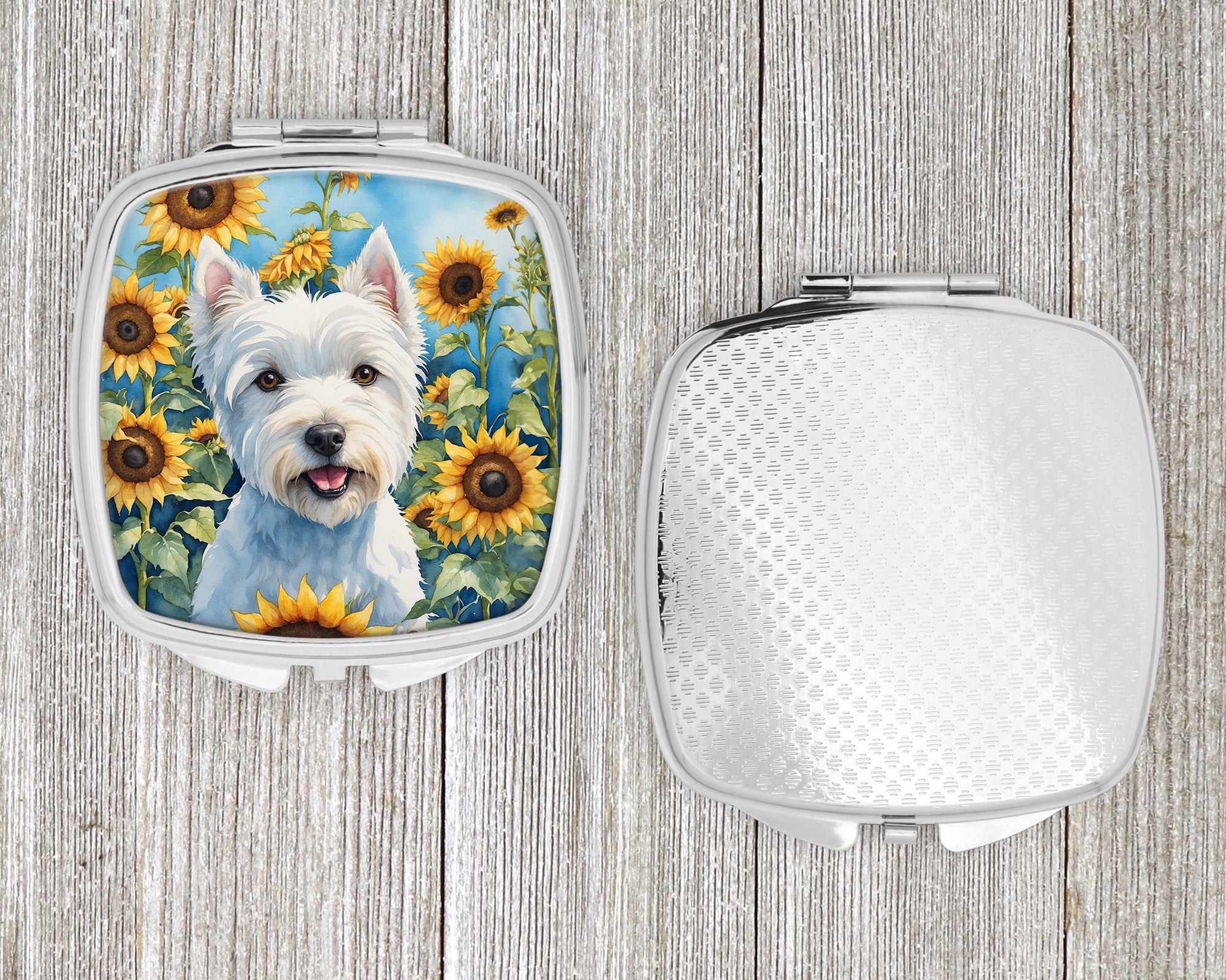Westie in Sunflowers Compact Mirror Decorative Travel Makeup Mirror for Women Girls Gifts Pocket Makeup Mirror Folding Handheld