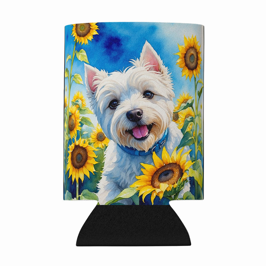 Westie in Sunflowers Can or Bottle Hugger Cooler Sleeve for Standard 12 oz Cans, Insulated Foam Beer & Soda Can Hugger Reusable