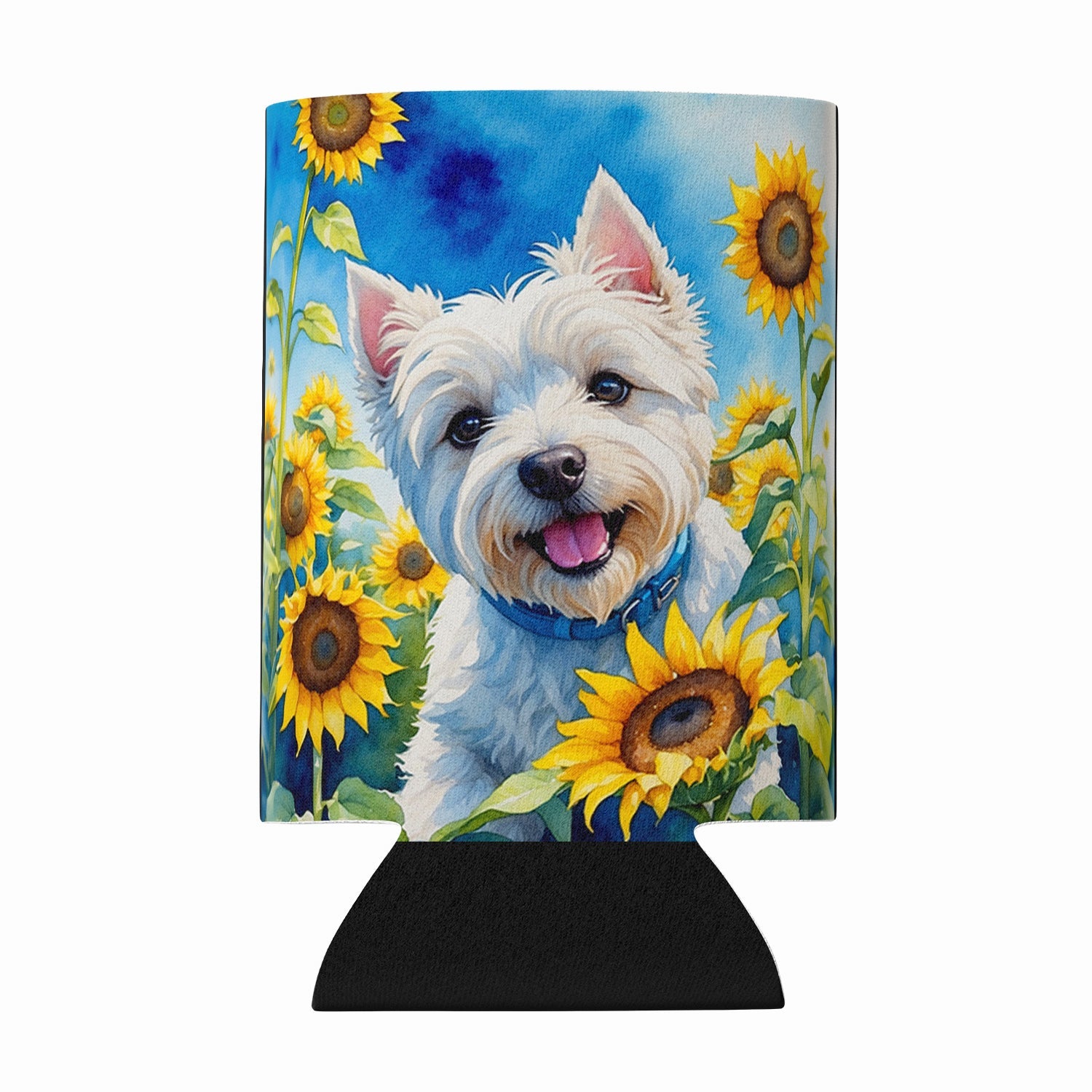 Westie in Sunflowers Can or Bottle Hugger Cooler Sleeve for Standard 12 oz Cans, Insulated Foam Beer & Soda Can Hugger Reusable