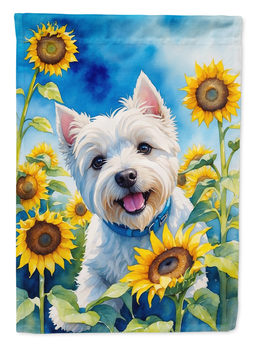 Westie in Sunflowers House Flag 28x40 Porch Sleeve Pole Decorative Outside Yard Banner Artwork Wall Hanging, Polyester