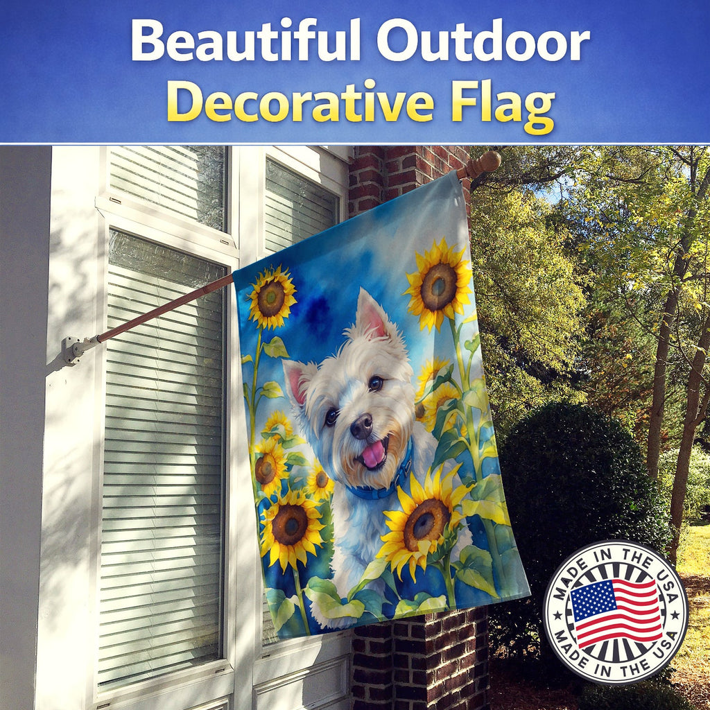 Westie in Sunflowers House Flag 28x40 Porch Sleeve Pole Decorative Outside Yard Banner Artwork Wall Hanging, Polyester