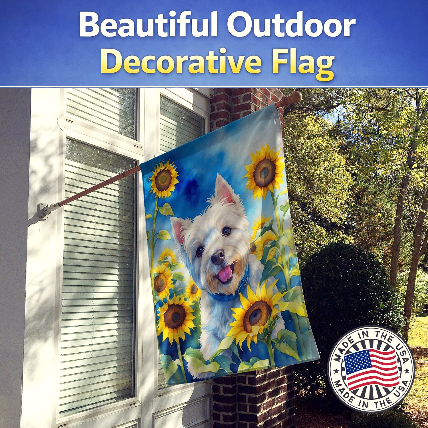 Westie in Sunflowers House Flag 28x40 Porch Sleeve Pole Decorative Outside Yard Banner Artwork Wall Hanging, Polyester