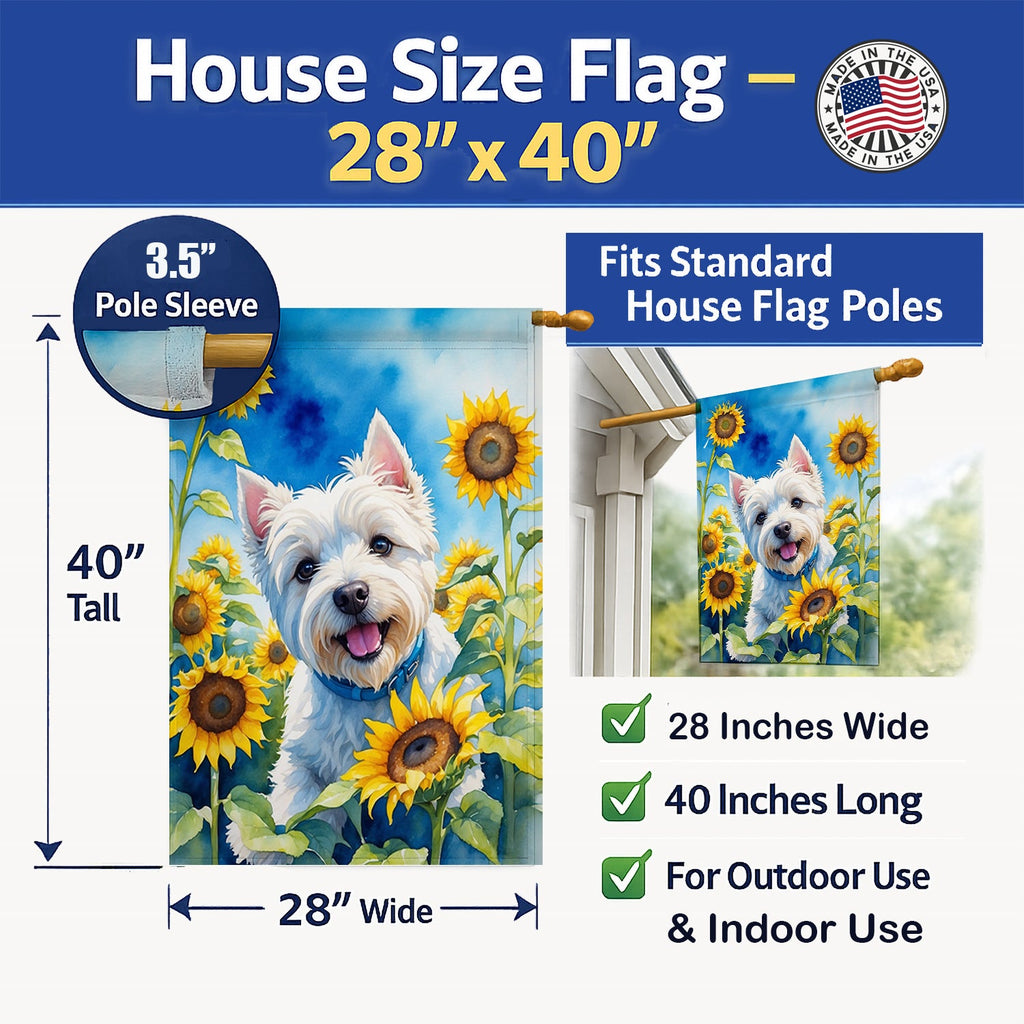 Westie in Sunflowers House Flag 28x40 Porch Sleeve Pole Decorative Outside Yard Banner Artwork Wall Hanging, Polyester