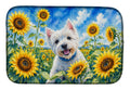 Westie in Sunflowers Dish Drying Mat Absorbent Dish Drying Mat Pad for Kitchen Counter Dish Drainer Mat for Countertop, 14 x 21", Multicolor