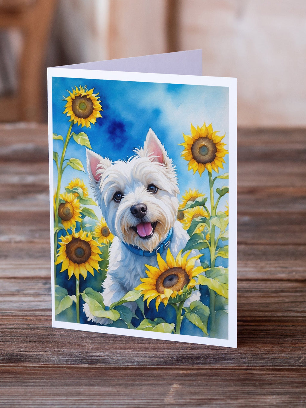 Westie in Sunflowers Greeting Cards Pack of 8 Blank Cards with Envelopes Whimsical A7 Size 5x7