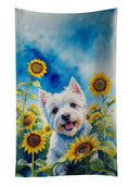 Westie in Sunflowers Kitchen Towel Velour Plush Front and Cotton Loop Back Machine Washable