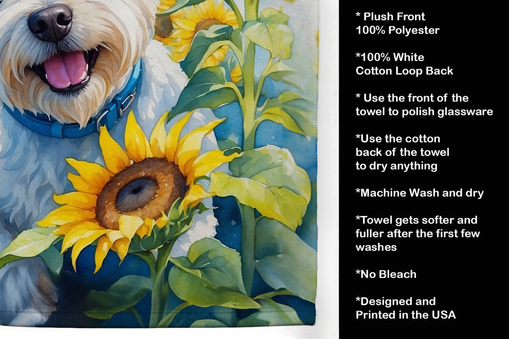 Westie in Sunflowers Kitchen Towel Velour Plush Front and Cotton Loop Back Machine Washable