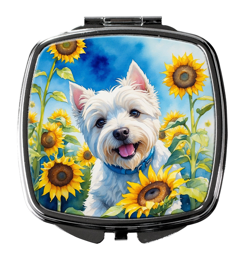 Westie in Sunflowers Compact Mirror Decorative Travel Makeup Mirror for Women Girls Gifts Pocket Makeup Mirror Folding Handheld