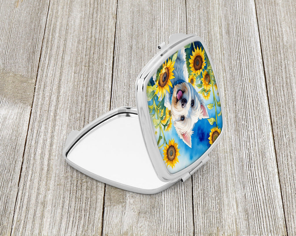 Westie in Sunflowers Compact Mirror Decorative Travel Makeup Mirror for Women Girls Gifts Pocket Makeup Mirror Folding Handheld