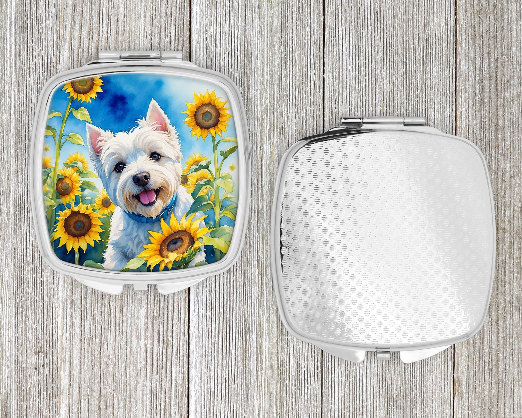 Westie in Sunflowers Compact Mirror Decorative Travel Makeup Mirror for Women Girls Gifts Pocket Makeup Mirror Folding Handheld
