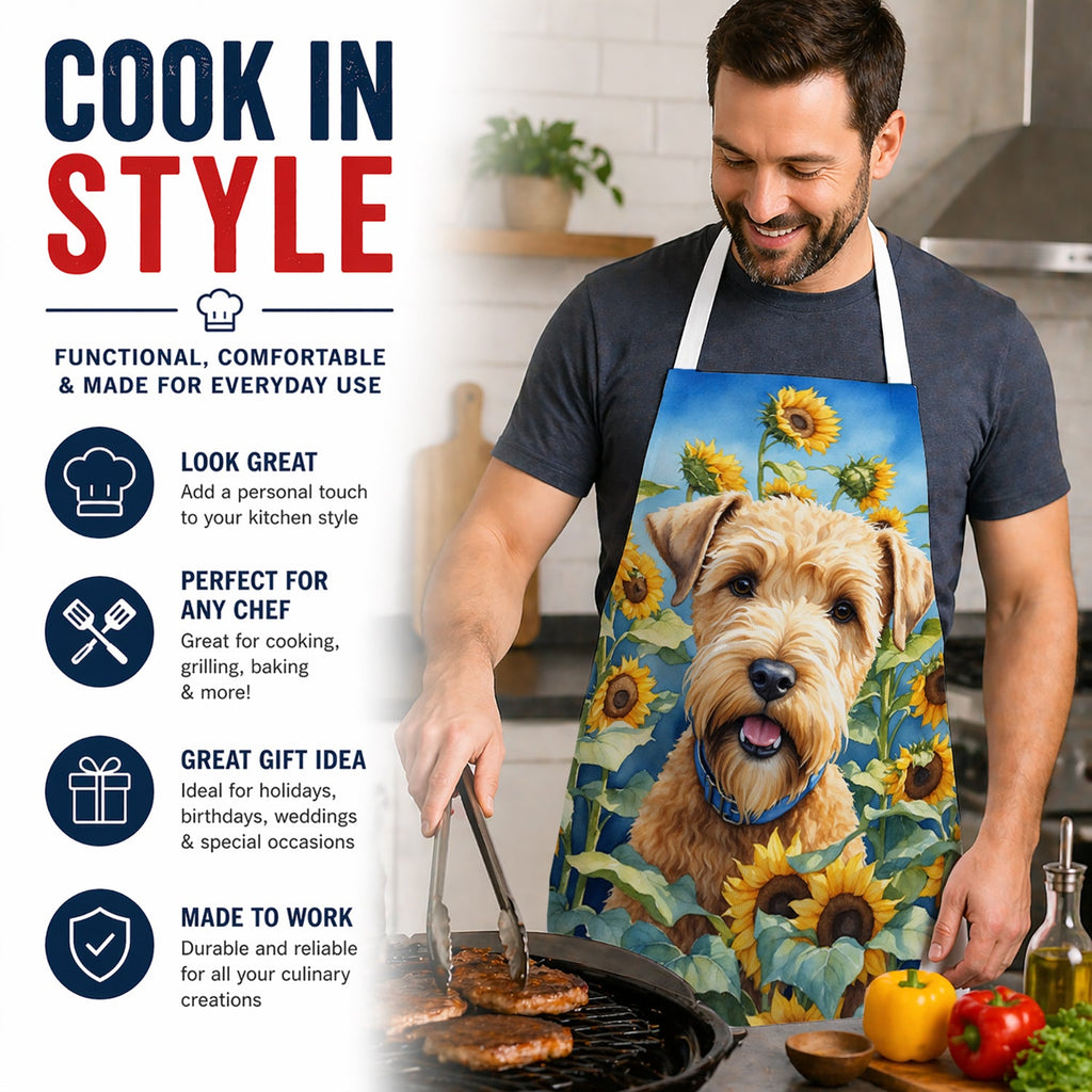 Wheaten Terrier in Sunflowers Apron Cooking Kitchen Server Baking Crafts Gardening for Adult Women Men, Unisex, Large, Multicolor