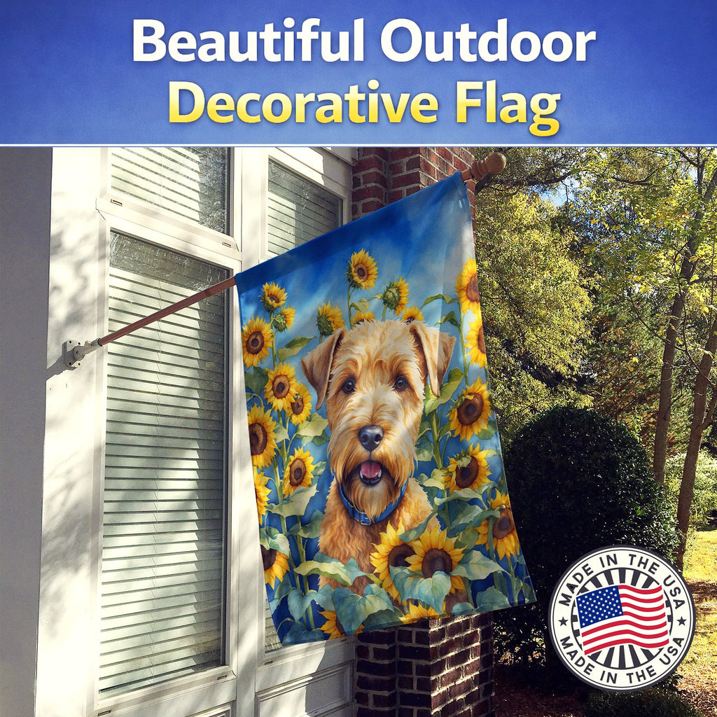 Wheaten Terrier in Sunflowers House Flag 28x40 Porch Sleeve Pole Decorative Outside Yard Banner Artwork Wall Hanging, Polyester