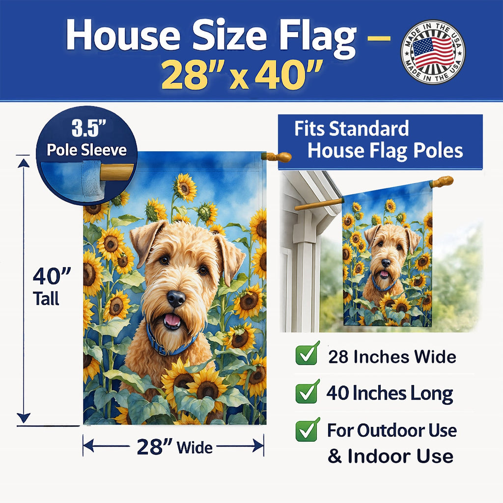 Wheaten Terrier in Sunflowers House Flag 28x40 Porch Sleeve Pole Decorative Outside Yard Banner Artwork Wall Hanging, Polyester