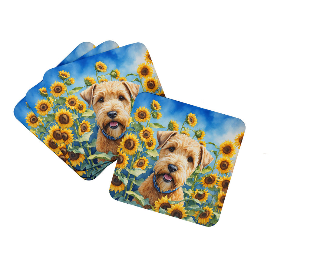 Wheaten Terrier in Sunflowers Foam Coasters Set of 4 Cup Coasters for Indoor Outdoor, Tabletop Protection, Anti Slip, Mouse pad Material