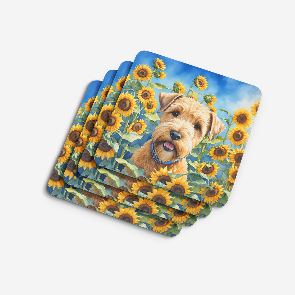 Wheaten Terrier in Sunflowers Foam Coasters Set of 4 Cup Coasters for Indoor Outdoor, Tabletop Protection, Anti Slip, Mouse pad Material