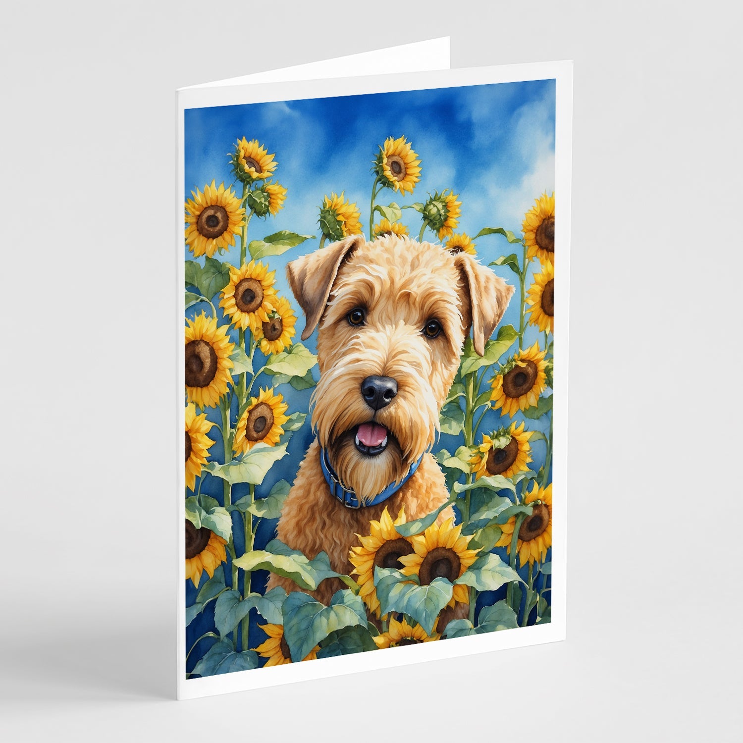 Wheaten Terrier in Sunflowers Greeting Cards Pack of 8 Blank Cards with Envelopes Whimsical A7 Size 5x7