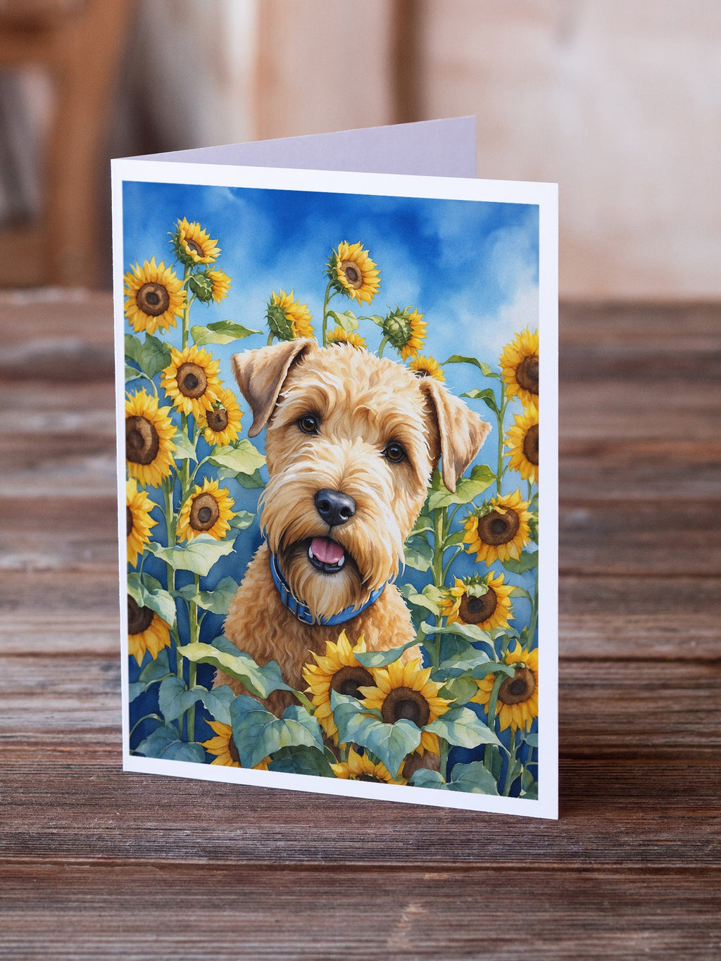 Wheaten Terrier in Sunflowers Greeting Cards Pack of 8 Blank Cards with Envelopes Whimsical A7 Size 5x7