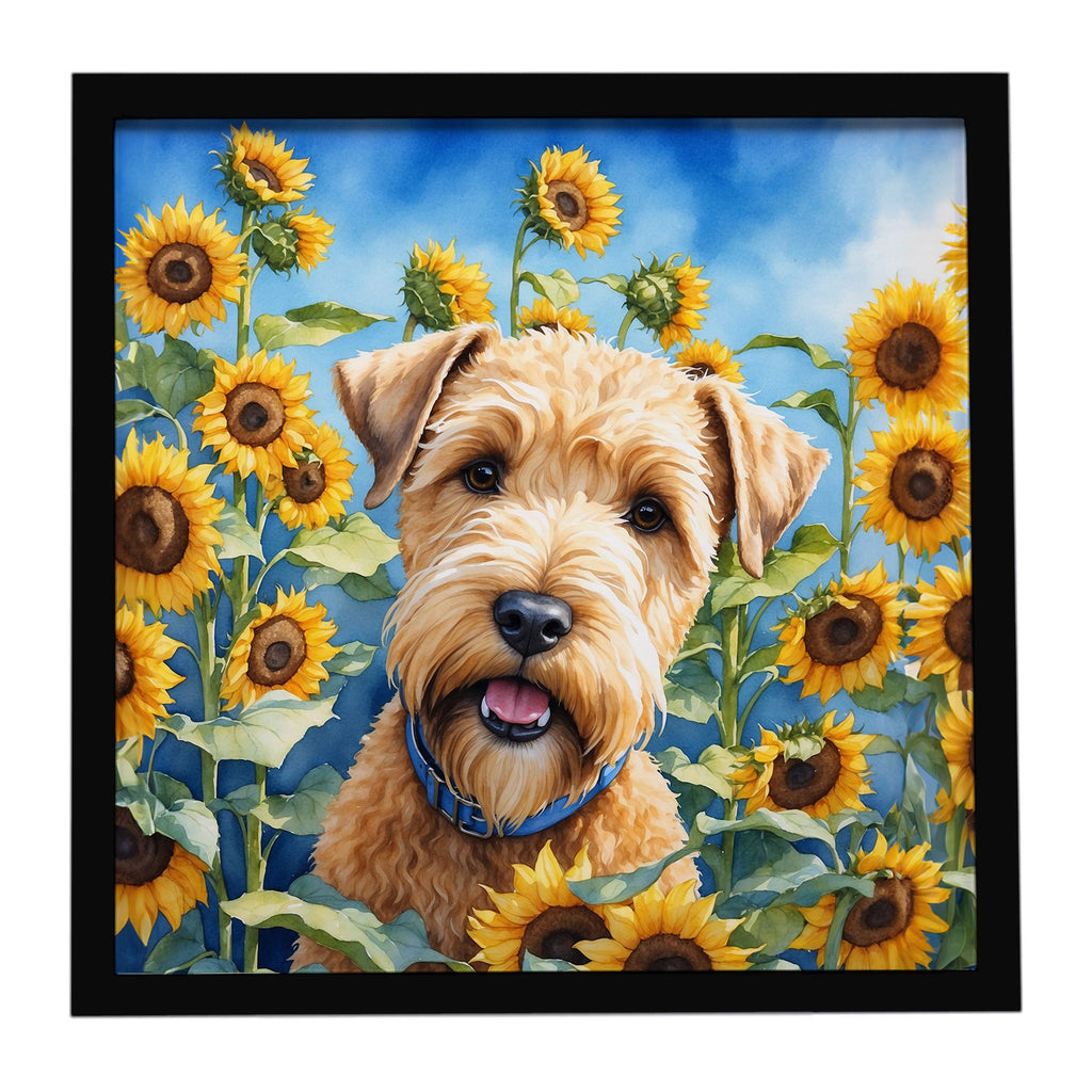 Wheaten Terrier in Sunflowers Framed Metal Print Bathroom, Kitchen, Office, Home Decor Wall Art Ready to Hang, Square, 8X8