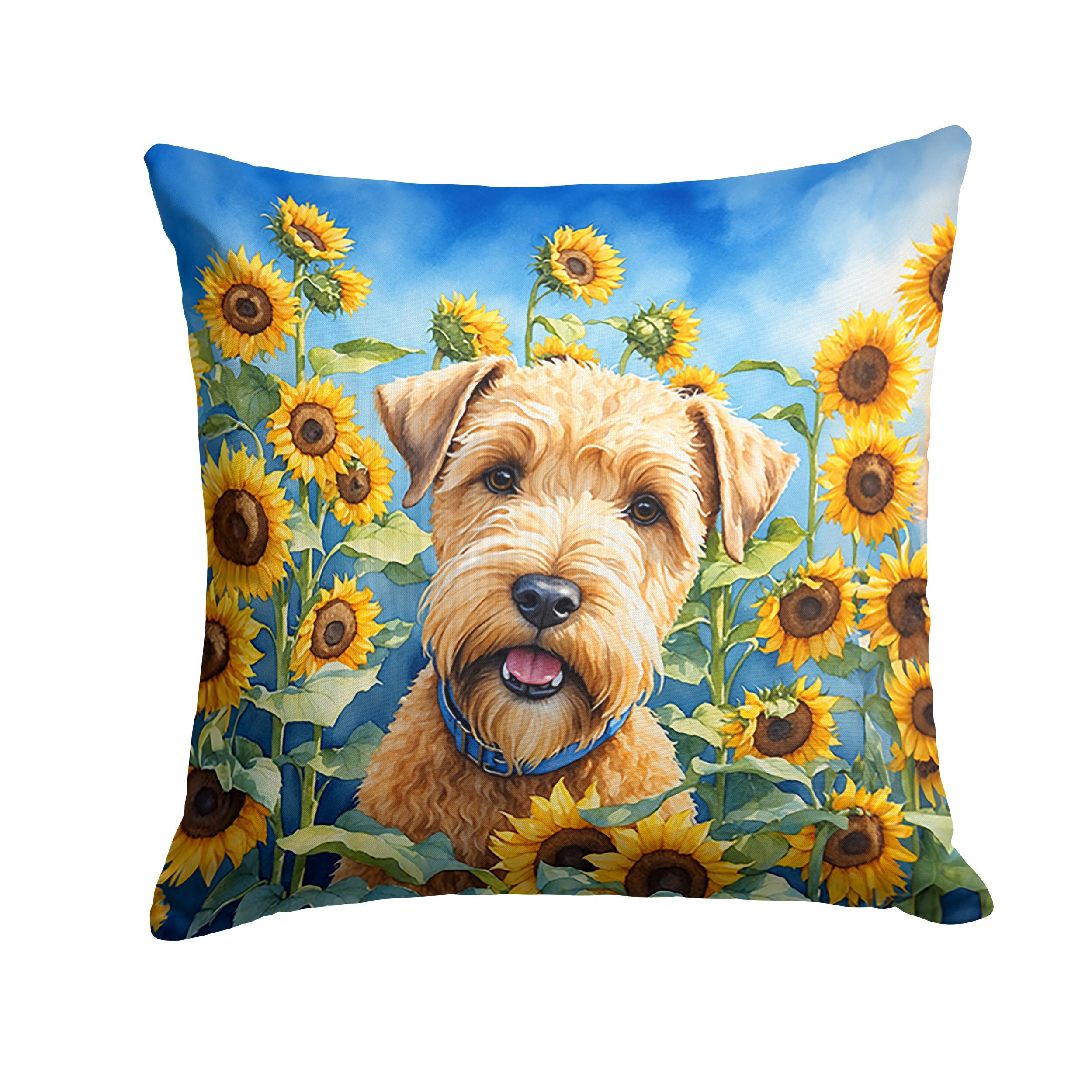 Wheaten Terrier in Sunflowers Decorative Throw Pillow 18x18 Indoor Outdoor Accent Cushion, Fabric Cover with Insert for Sofa, Bed, Porch & Living Room