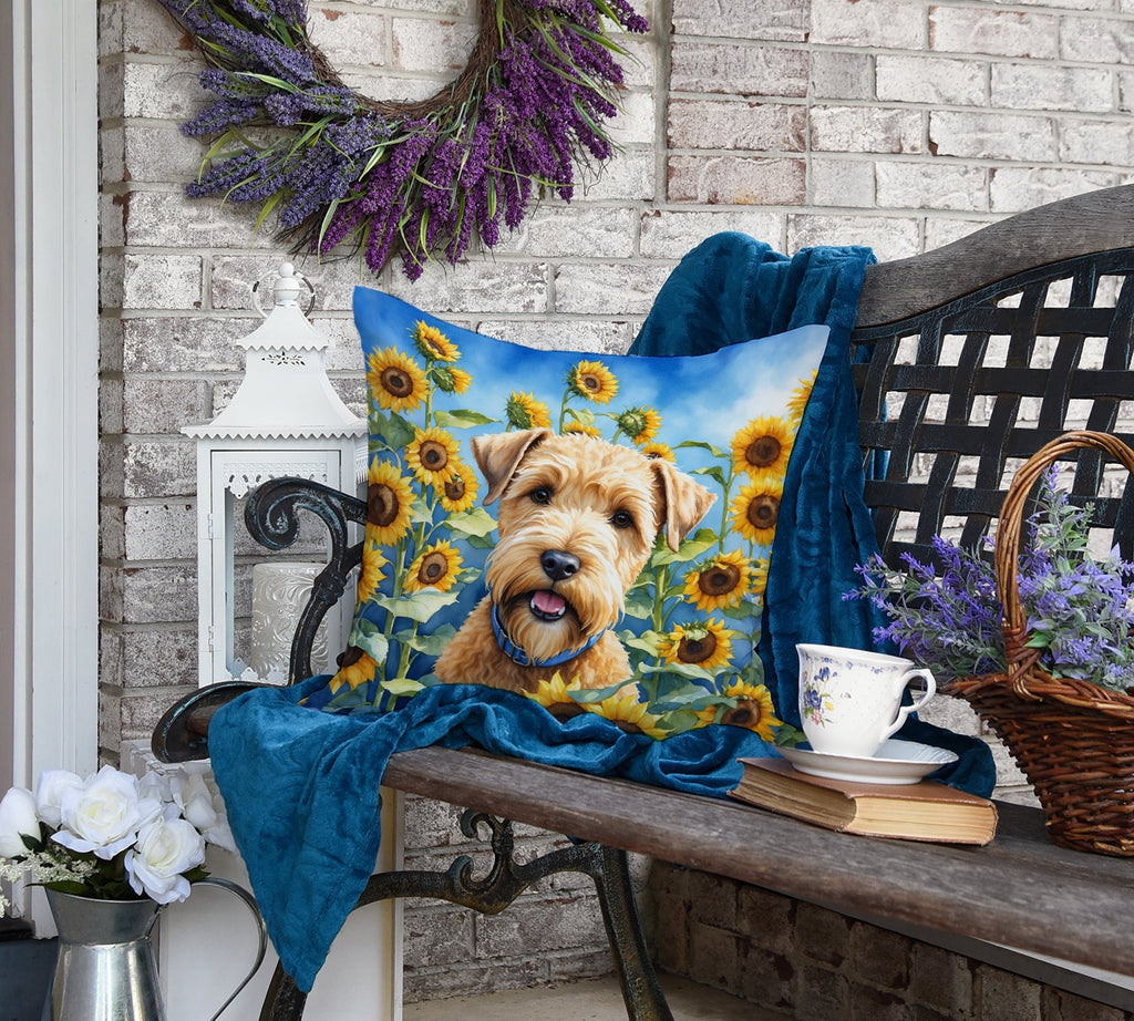Wheaten Terrier in Sunflowers Decorative Throw Pillow 18x18 Indoor Outdoor Accent Cushion, Fabric Cover with Insert for Sofa, Bed, Porch & Living Room