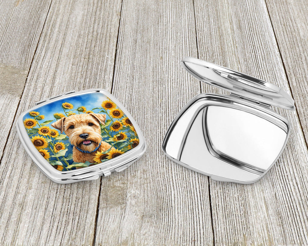 Wheaten Terrier in Sunflowers Compact Mirror Decorative Travel Makeup Mirror for Women Girls Gifts Pocket Makeup Mirror Folding Handheld