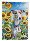 Whippet in Sunflowers House Flag 28x40 Porch Sleeve Pole Decorative Outside Yard Banner Artwork Wall Hanging, Polyester