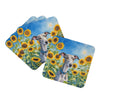 Whippet in Sunflowers Foam Coasters Set of 4 Cup Coasters for Indoor Outdoor, Tabletop Protection, Anti Slip, Mouse pad Material