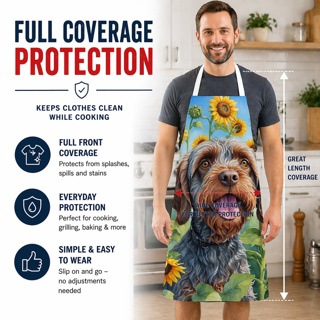 Wirehaired Pointing Griffon in Sunflowers Apron Cooking Kitchen Server Baking Crafts Gardening for Adult Women Men, Unisex, Large, Multicolor