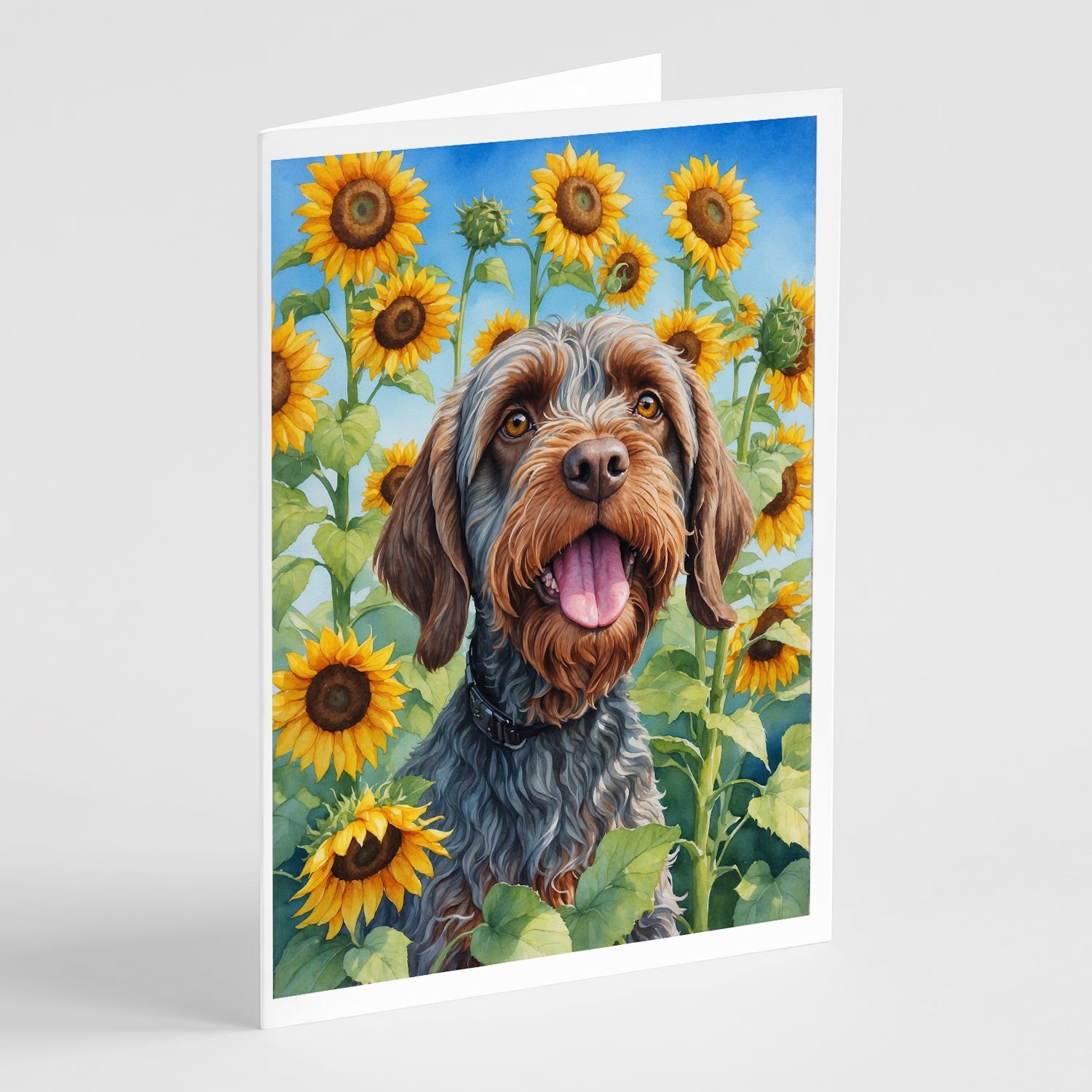 Wirehaired Pointing Griffon in Sunflowers Greeting Cards Pack of 8 Blank Cards with Envelopes Whimsical A7 Size 5x7