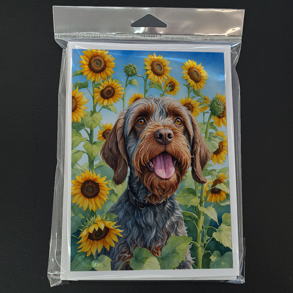 Wirehaired Pointing Griffon in Sunflowers Greeting Cards Pack of 8 Blank Cards with Envelopes Whimsical A7 Size 5x7