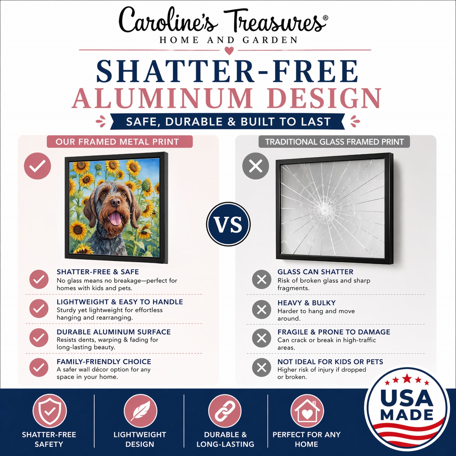 Wirehaired Pointing Griffon in Sunflowers Framed Metal Print Bathroom, Kitchen, Office, Home Decor Wall Art Ready to Hang, Square, 8X8