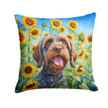 Wirehaired Pointing Griffon in Sunflowers Decorative Throw Pillow 18x18 Indoor Outdoor Accent Cushion, Fabric Cover with Insert for Sofa, Bed, Porch & Living Room