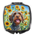 Wirehaired Pointing Griffon in Sunflowers Compact Mirror Decorative Travel Makeup Mirror for Women Girls Gifts Pocket Makeup Mirror Folding Handheld