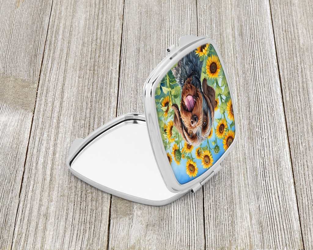 Wirehaired Pointing Griffon in Sunflowers Compact Mirror Decorative Travel Makeup Mirror for Women Girls Gifts Pocket Makeup Mirror Folding Handheld