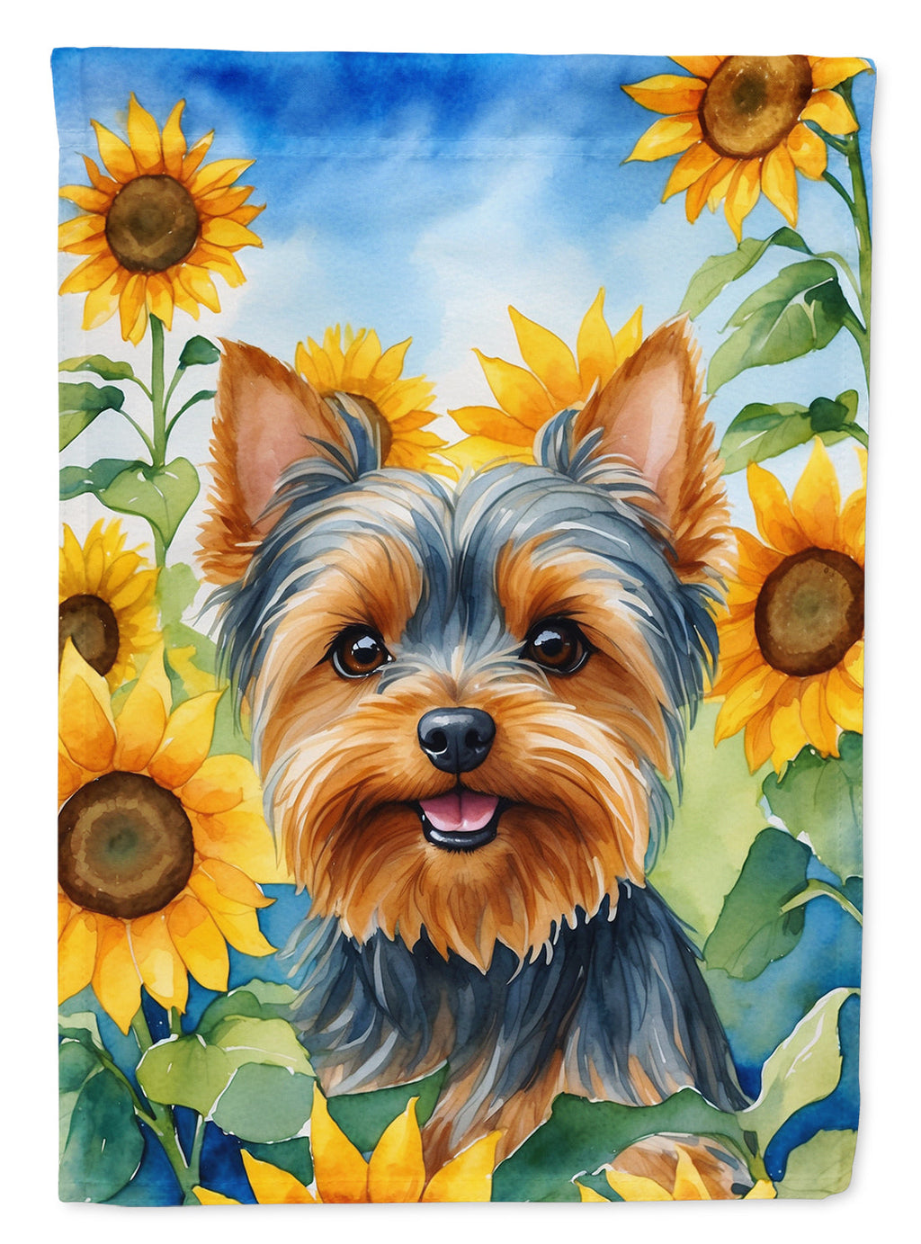 Yorkshire Terrier in Sunflowers House Flag 28x40 Porch Sleeve Pole Decorative Outside Yard Banner Artwork Wall Hanging, Polyester