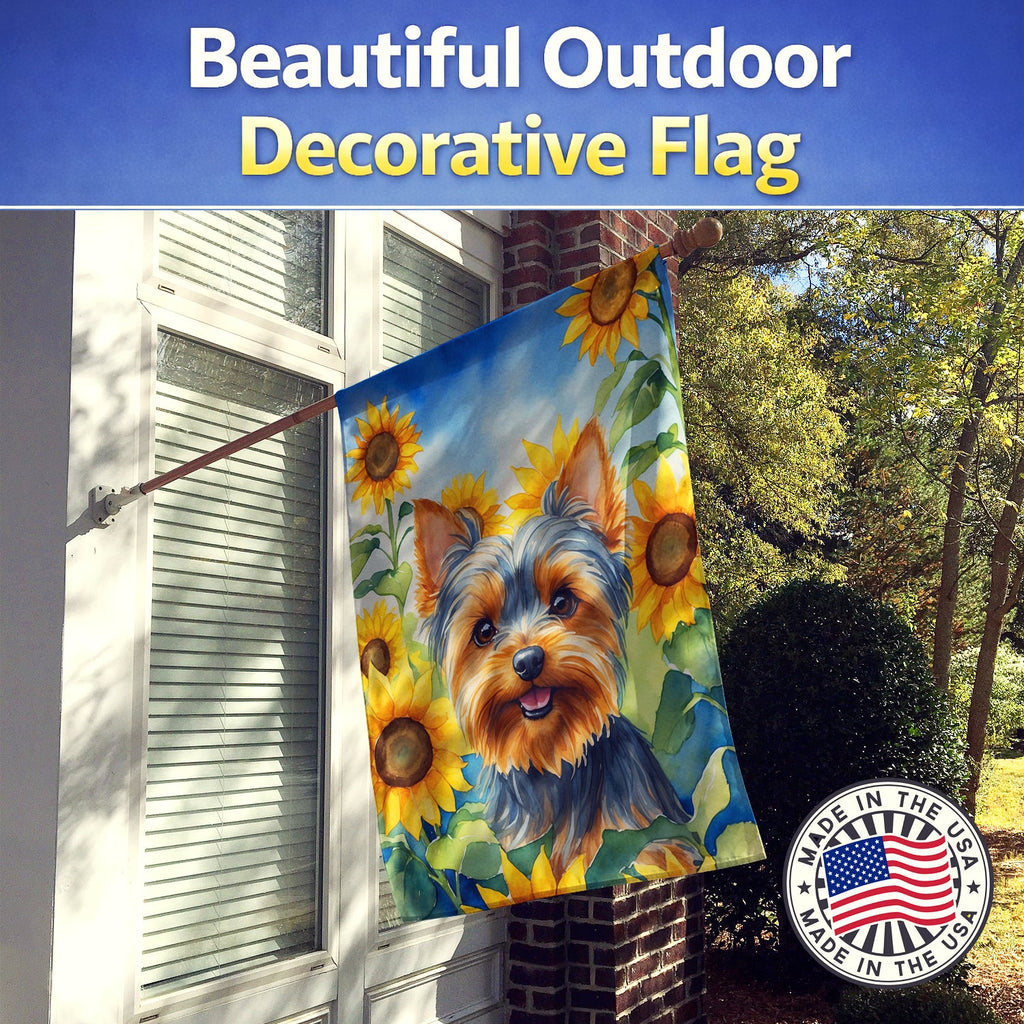 Yorkshire Terrier in Sunflowers House Flag 28x40 Porch Sleeve Pole Decorative Outside Yard Banner Artwork Wall Hanging, Polyester