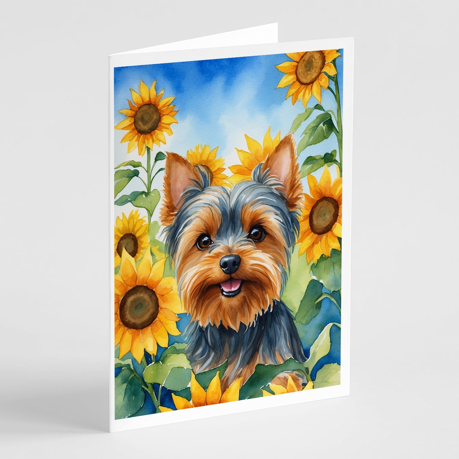 Yorkshire Terrier in Sunflowers Greeting Cards Pack of 8 Blank Cards with Envelopes Whimsical A7 Size 5x7