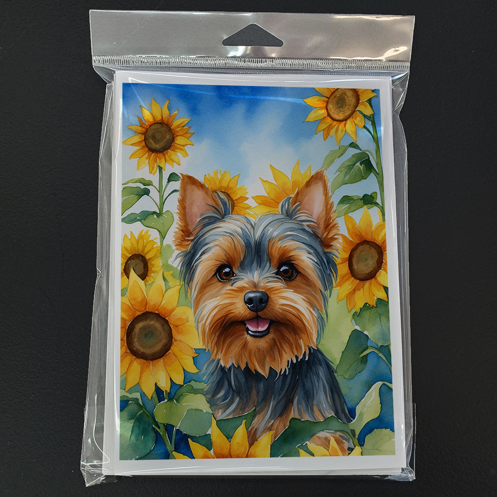 Yorkshire Terrier in Sunflowers Greeting Cards Pack of 8 Blank Cards with Envelopes Whimsical A7 Size 5x7