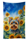Yorkshire Terrier in Sunflowers Kitchen Towel Velour Plush Front and Cotton Loop Back Machine Washable