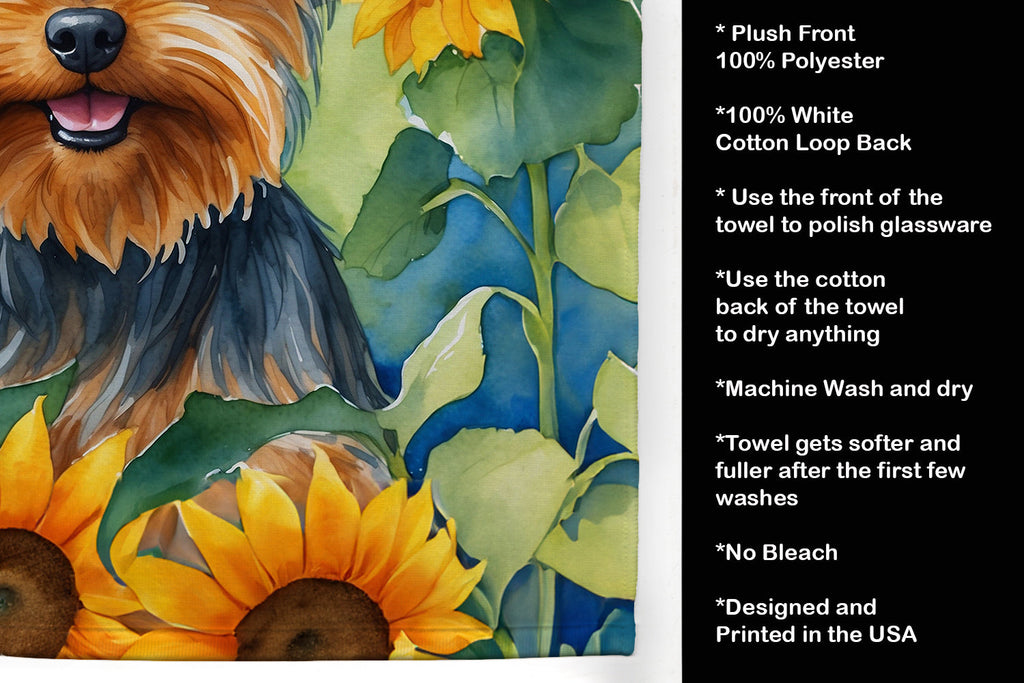Yorkshire Terrier in Sunflowers Kitchen Towel Velour Plush Front and Cotton Loop Back Machine Washable
