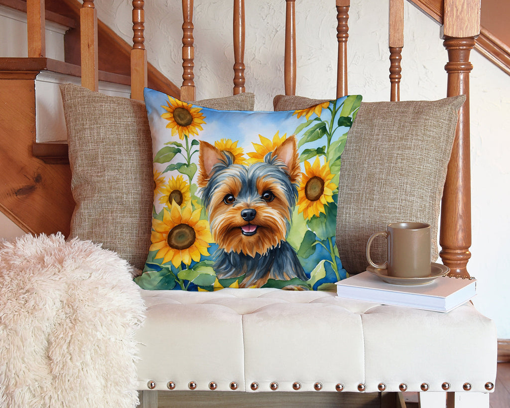 Yorkshire Terrier in Sunflowers Decorative Throw Pillow 14x14 Indoor Outdoor Accent Cushion, Fabric Cover with Insert for Sofa, Bed, Porch & Living Room
