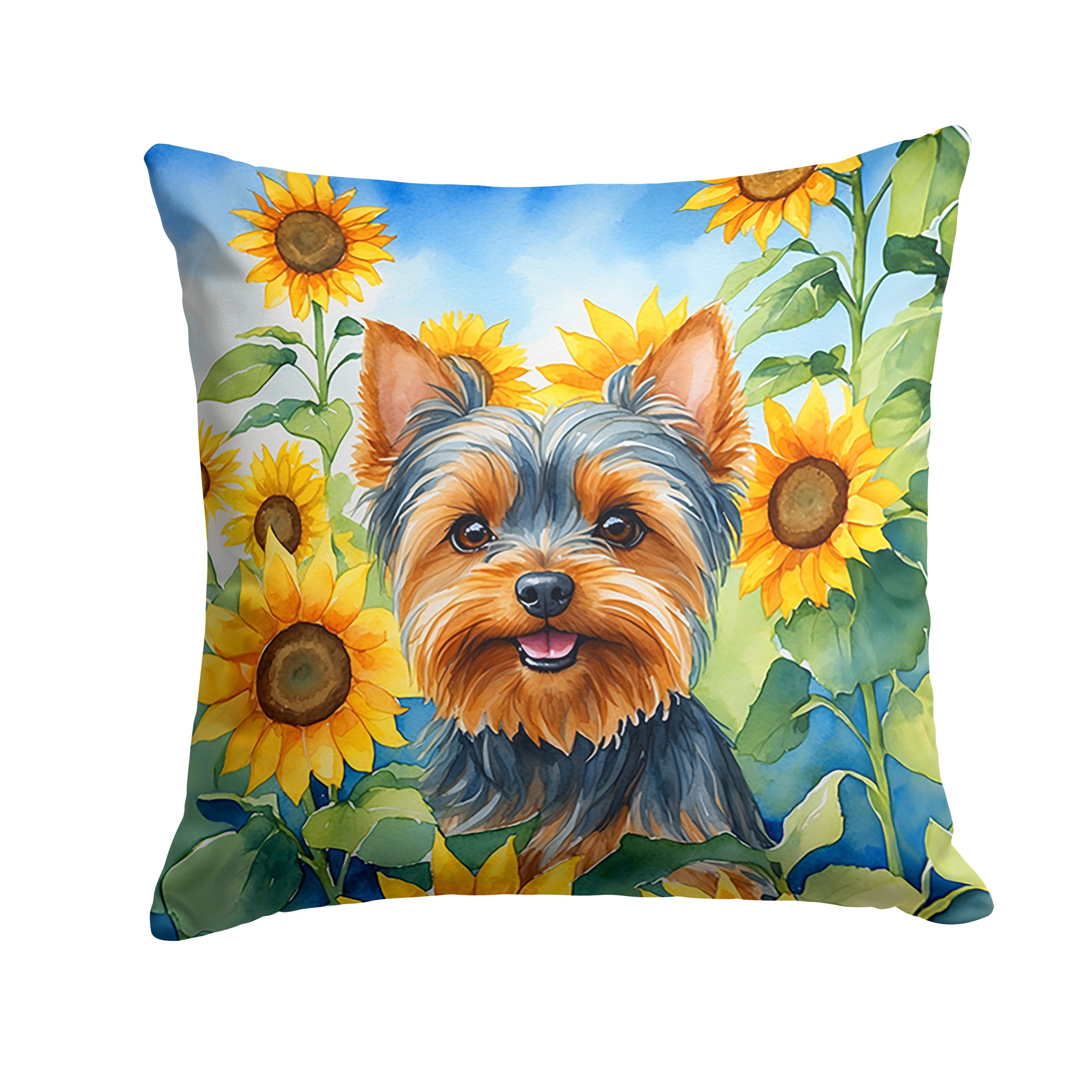 Yorkshire Terrier in Sunflowers Decorative Throw Pillow 18x18 Indoor Outdoor Accent Cushion, Fabric Cover with Insert for Sofa, Bed, Porch & Living Room